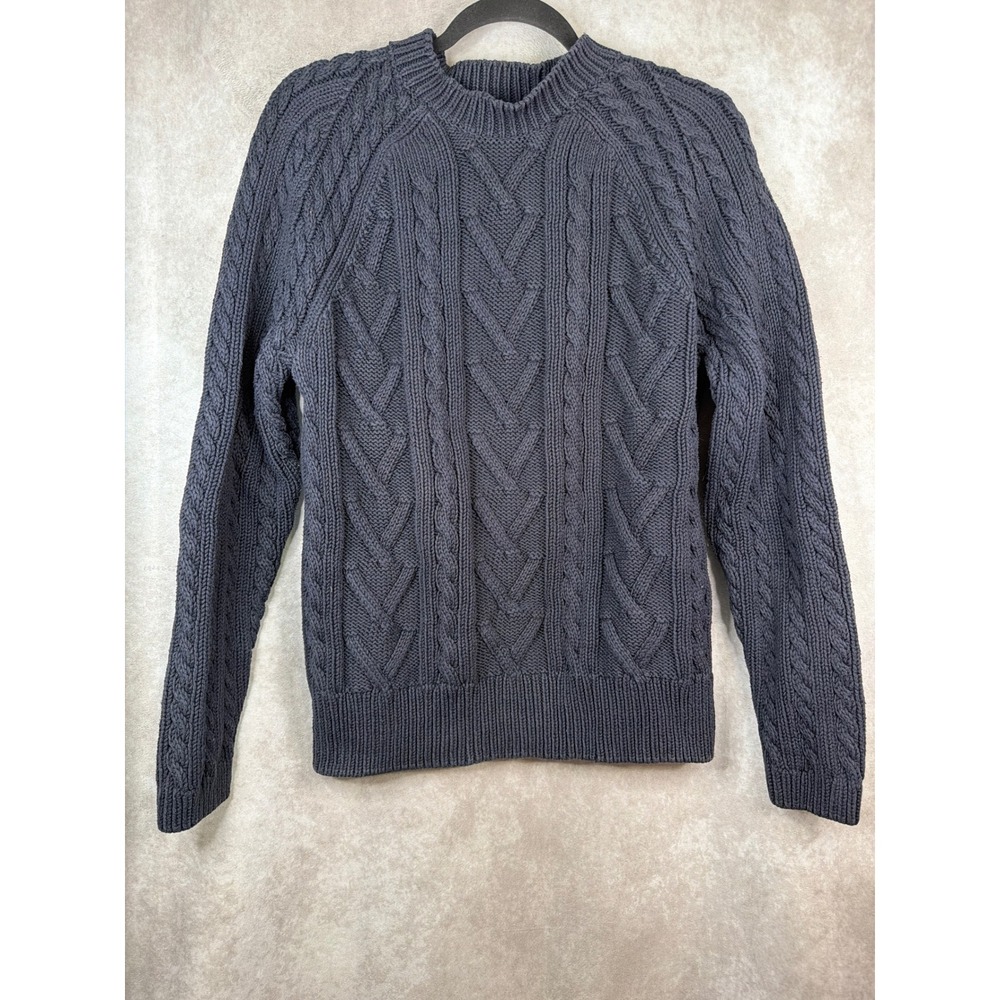 Express‎ Cable Knit Sweater Women Medium Navy Blue Pullover Crew Neck Heavy